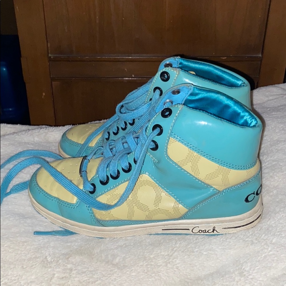 Light Blue and Tan High-Top Coach Sneakers!